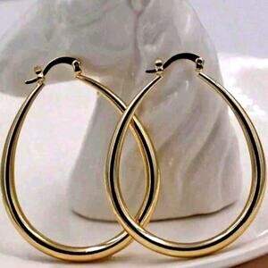 18k Gold Plated Oval Hoop Earrings 90s Y2k Vtg Fashion Woman's Birthday Gift